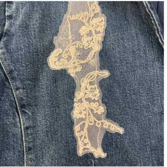 Lauren Ralph Lauren Lace Sequin Bead Applique Denim Indigo Jacket Blazer NWT - Picture 4 of 6